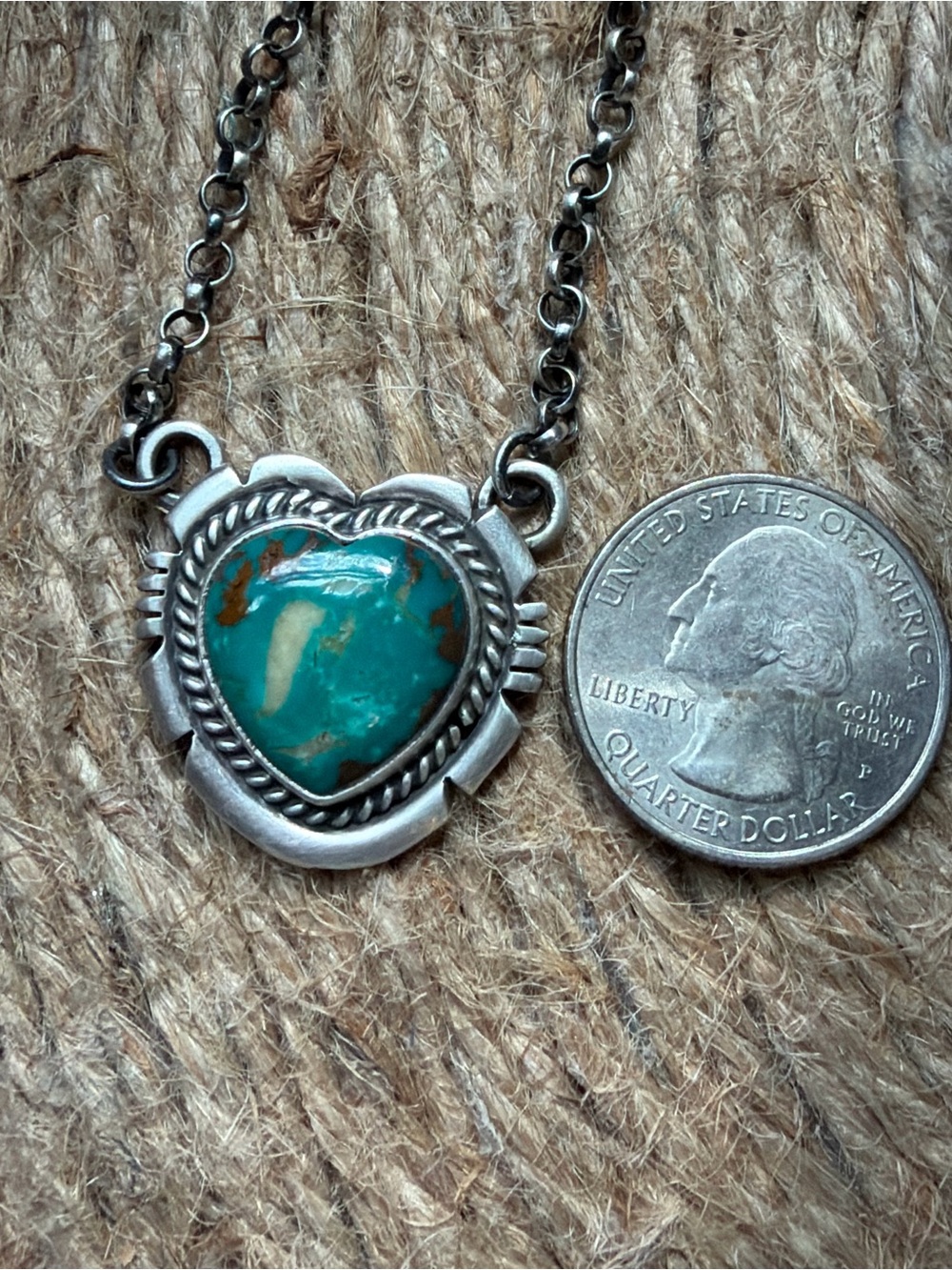 Jon McCray Navajo Handmade Sterling Silver Heart Turquoise Pendant Necklace - Picture 3 of 12
